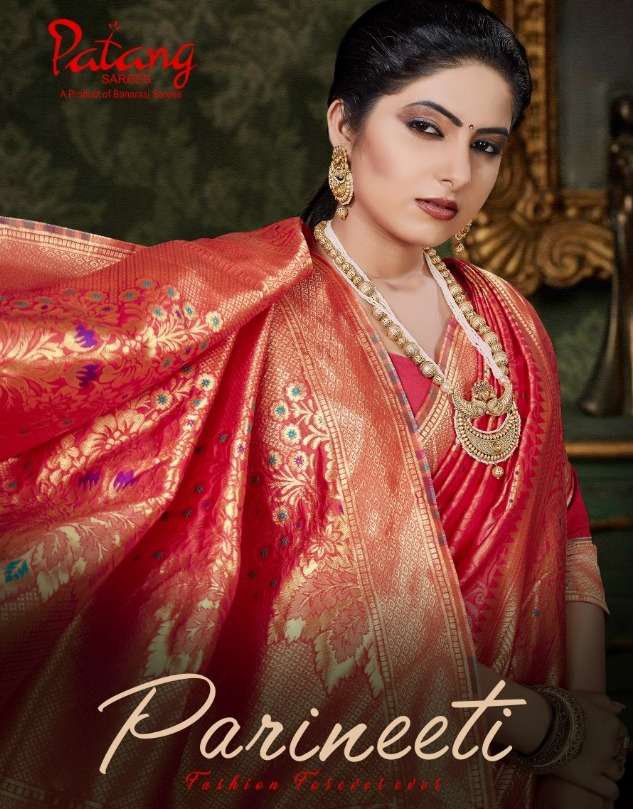 PARINEETI BY PATANG SAREES 601 TO 608 SERIES INDIAN TRADITIONAL WEAR COLLECTION BEAUTIFUL STYLISH FANCY COLORFUL PARTY WEAR & OCCASIONAL WEAR SILK SAREES AT WHOLESALE PRICE