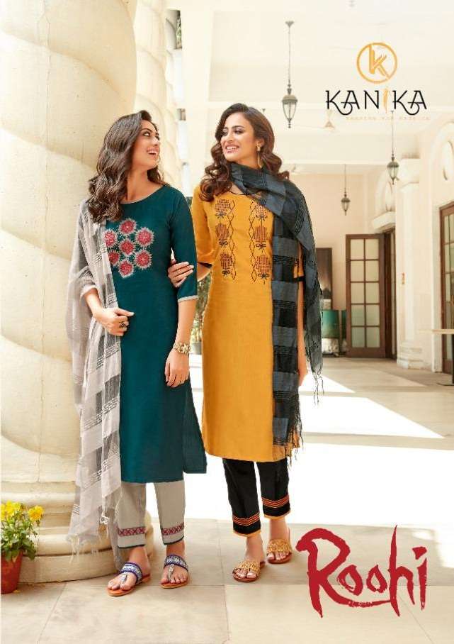 ROOHI BY KANIKA 2001 TO 2006 SERIES BEAUTIFUL SUITS COLORFUL STYLISH FANCY CASUAL WEAR & ETHNIC WEAR SLUB EMBROIDERED DRESSES AT WHOLESALE PRICE