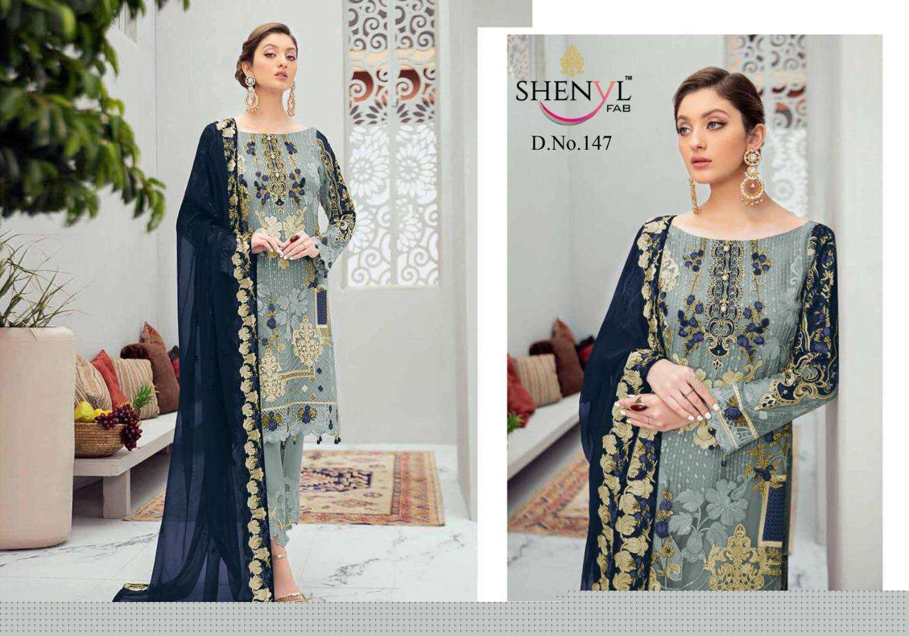 SHENYL HIT DESIGNS 127 AND 147 BY SHENYL DESIGNER PAKISTANI SUITS BEAUTIFUL STYLISH FANCY COLORFUL PARTY WEAR & OCCASIONAL WEAR GEORGETTE EMBROIDERY DRESSES AT WHOLESALE PRICE