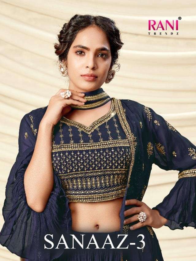 SANAAZ VOL-3 BY RANI TRENDZ 1580 TO 1583 SERIES BEAUTIFUL SUITS STYLISH FANCY COLORFUL PARTY WEAR & OCCASIONAL WEAR REAL GEORGETTE LEHENGAS AT WHOLESALE PRICE