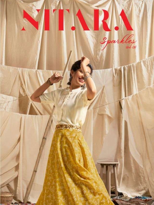 SPARKLES VOL-6 BY NITARA 5601 TO 5606 SERIES DESIGNER STYLISH FANCY COLORFUL BEAUTIFUL PARTY WEAR & ETHNIC WEAR COLLECTION SILK TOPS WITH SKIRTS AT WHOLESALE PRICE