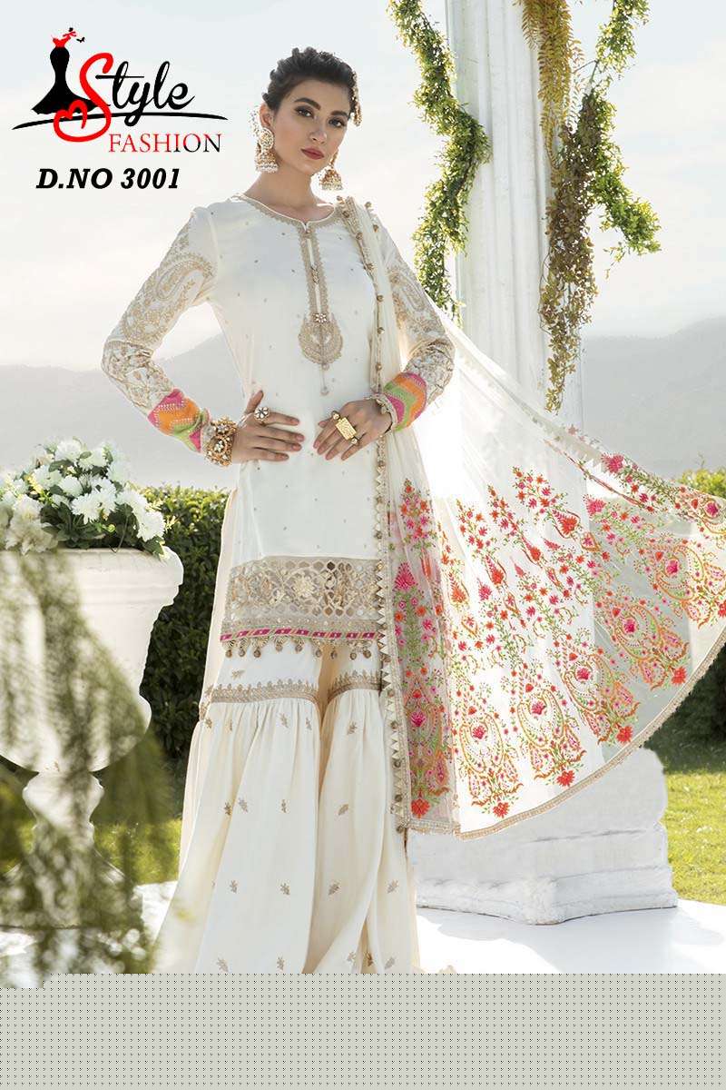 STYLE FASHION HIT DESIGN 3001 BY STYLE FASHION PAKISTANI SUITS BEAUTIFUL FANCY COLORFUL STYLISH PARTY WEAR & OCCASIONAL WEAR GEORGETTE EMBROIDERED DRESSES AT WHOLESALE PRICE