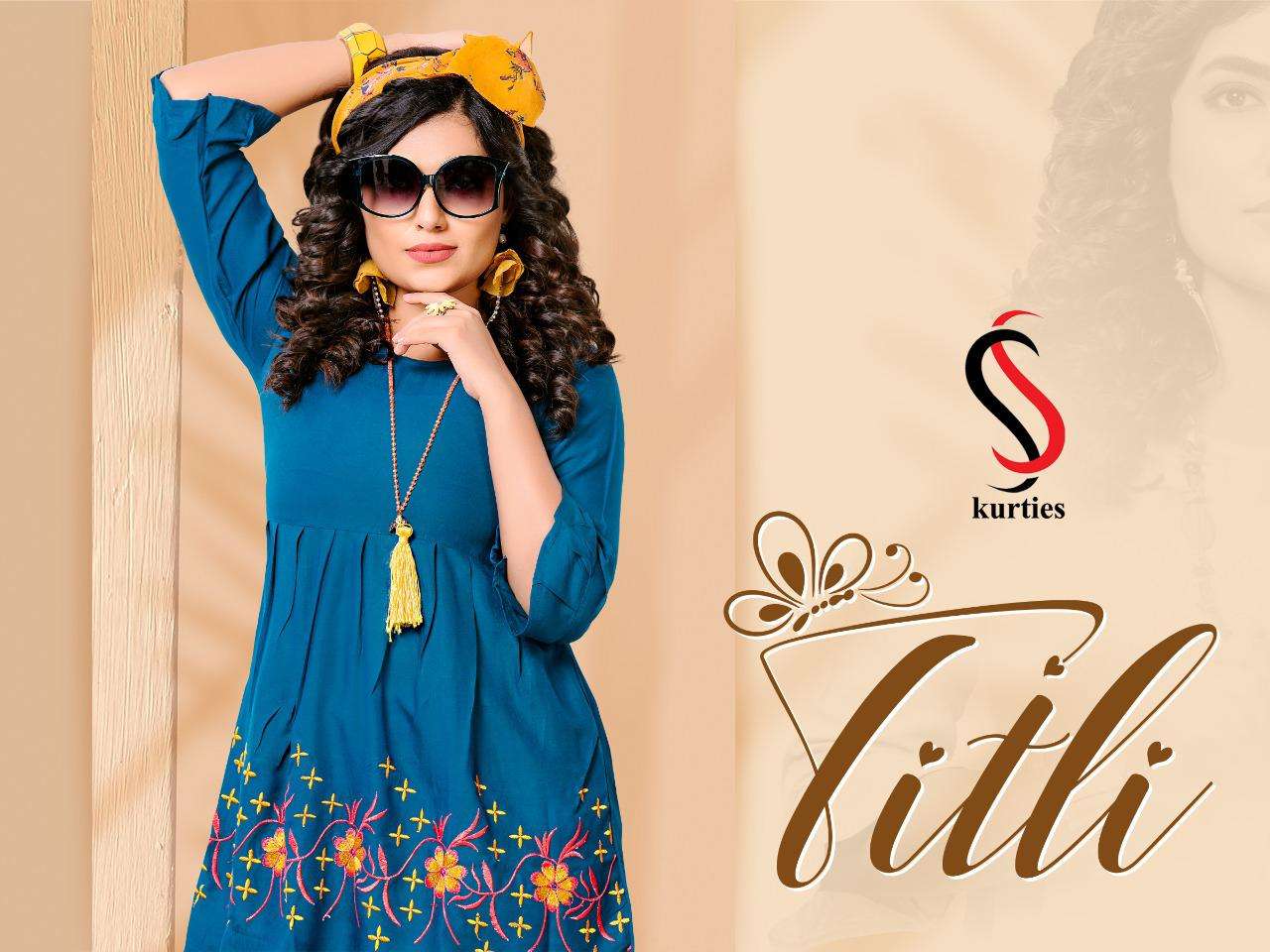 TITLI BY S S KURTIS 101 TO 110 SERIES DESIGNER BEAUTIFUL STYLISH FANCY COLORFUL PARTY WEAR & OCCASIONAL WEAR RAYON EMBROIDERED TOPS AT WHOLESALE PRICE