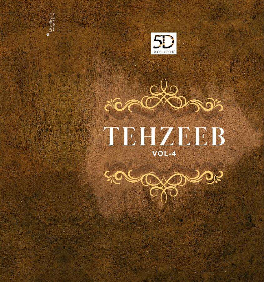 TEHZEEB VOL-4 BY 5D DESIGNER 22081 TO 22085 SERIES INDIAN TRADITIONAL WEAR COLLECTION BEAUTIFUL STYLISH FANCY COLORFUL PARTY WEAR & OCCASIONAL WEAR PURE CHIFFON SAREES AT WHOLESALE PRICE
