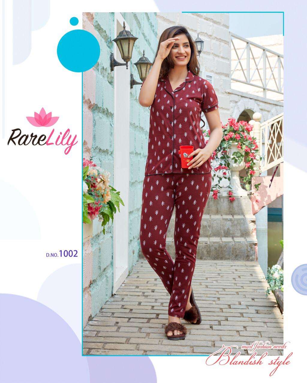 ZIL MIL VOL-4 BY RARE LILY 1001 TO 1007 SERIES BEAUTIFUL STYLISH FANCY COLORFUL CASUAL WEAR & NIGHT WEAR COTTON DIGITAL PRINTS TOPS AND BOTTOM AT WHOLESALE PRICE