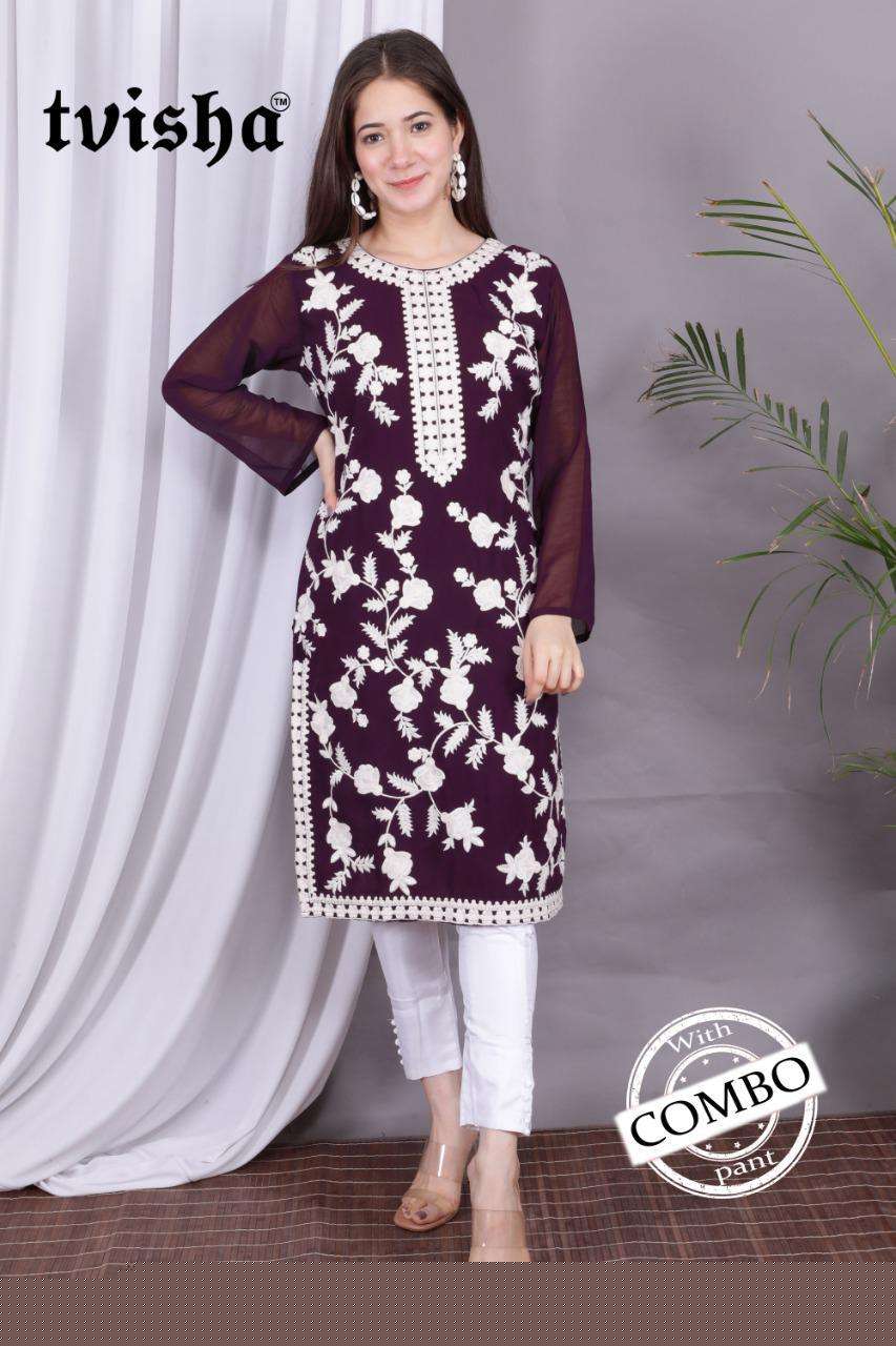 AAFREEN BY TVISHA 01 TO 04 SERIES DESIGNER STYLISH FANCY COLORFUL BEAUTIFUL PARTY WEAR & ETHNIC WEAR COLLECTION GEORGETTE EMBROIDERY KURTIS WITH BOTTOM AT WHOLESALE PRICE