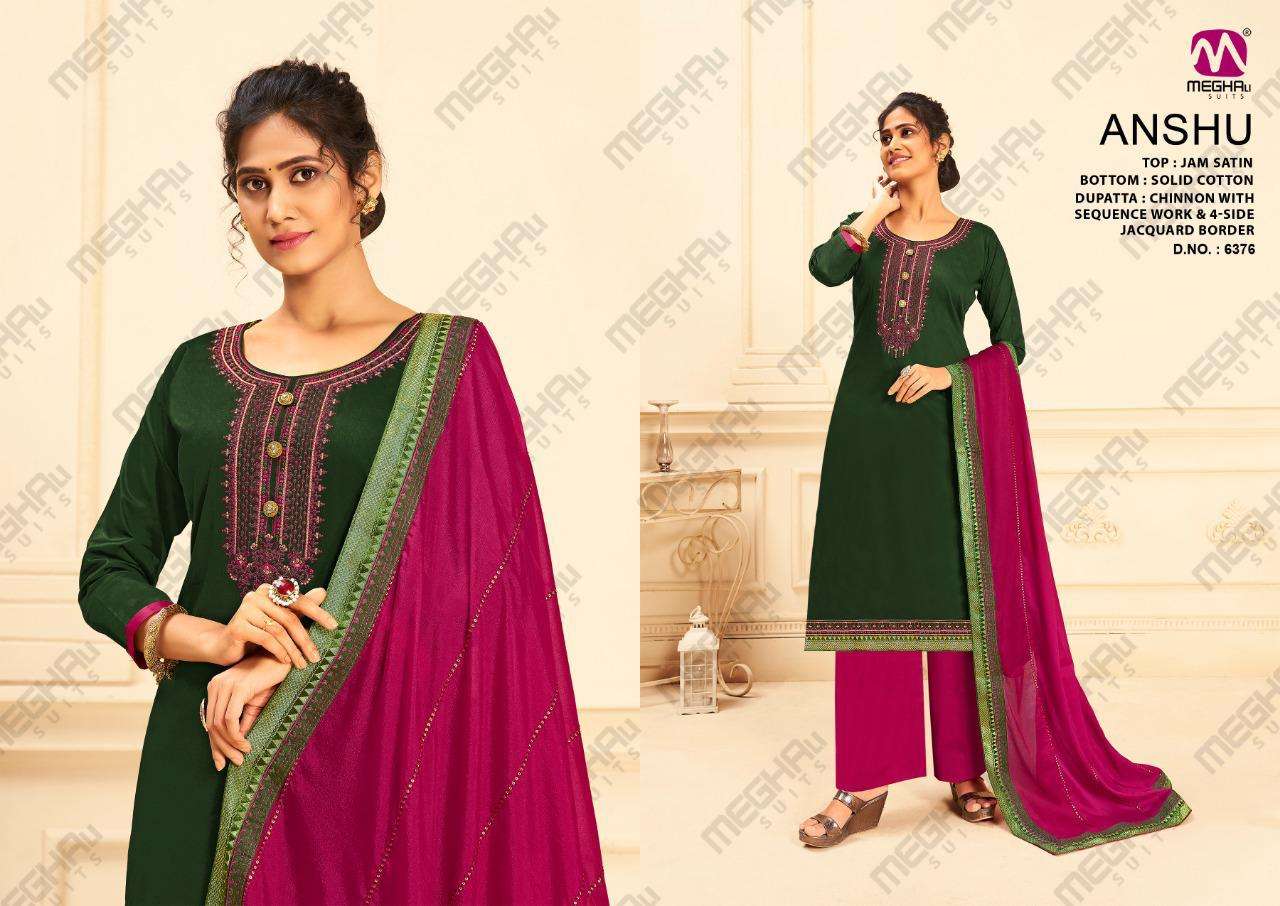 ANSHU BY MEGHALI SUITS 375 TO 380 SERIES BEAUTIFUL SUITS COLORFUL STYLISH FANCY CASUAL WEAR & ETHNIC WEAR PURE JAM SATIN DRESSES AT WHOLESALE PRICE