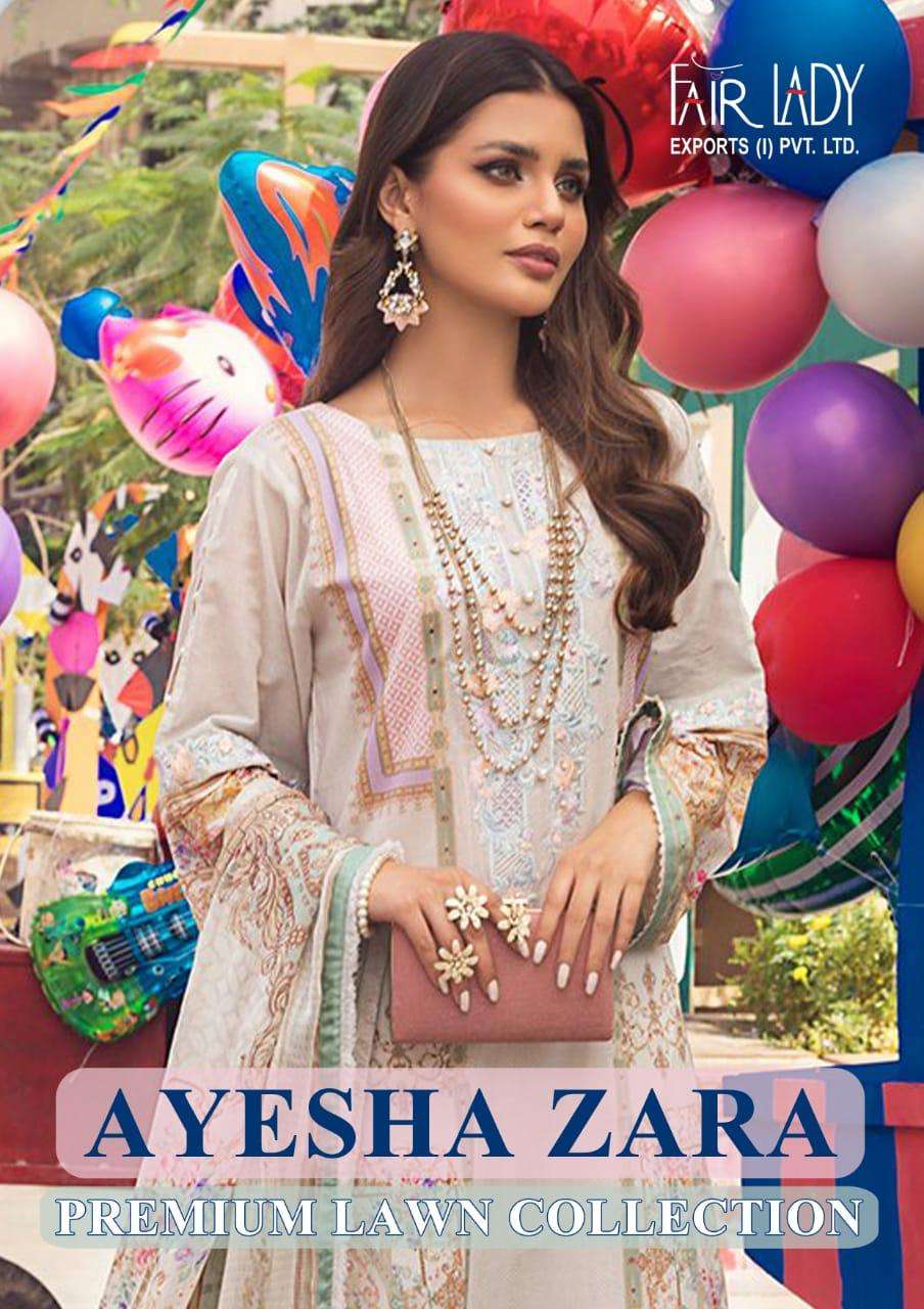 AYESHA ZARA PREMIUM LAWN COLLECTION BY FAIR LADY 17001 TO 17005 SERIES BEAUTIFUL ANARKALI SUITS STYLISH FANCY COLORFUL PARTY WEAR & ETHNIC WEAR LAWN COTTON PRINT WITH EMBROIDERED DRESSES AT WHOLESALE PRICE