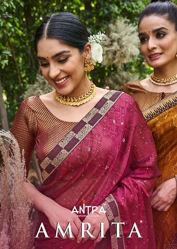 AMRITA BY ANTRA 72921 TO 72930 SERIES INDIAN TRADITIONAL WEAR COLLECTION BEAUTIFUL STYLISH FANCY COLORFUL PARTY WEAR & OCCASIONAL WEAR MOSS FOIL PRINT SAREES AT WHOLESALE PRICE