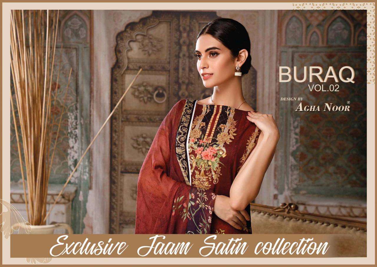 Buraq Vol-2 By Agha Noor 1001 To 1010 Series Beautiful Stylish Suits Fancy Colorful Casual Wear & Ethnic Wear & Ready To Wear Jam Satin Cotton Printed Dresses At Wholesale Price