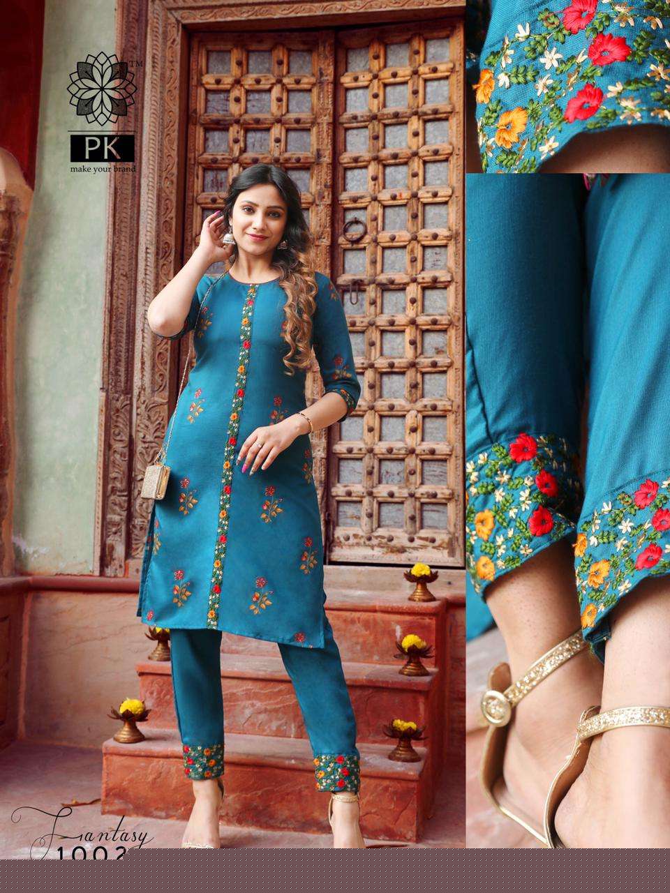 FASHION FANTASY VOL-1 NX BY PK 1001 TO 1005 SERIES BEAUTIFUL STYLISH FANCY COLORFUL CASUAL WEAR & ETHNIC WEAR HEAVY COTTON PRINT WITH WORK KURTIS WITH BOTTOM AT WHOLESALE PRICE