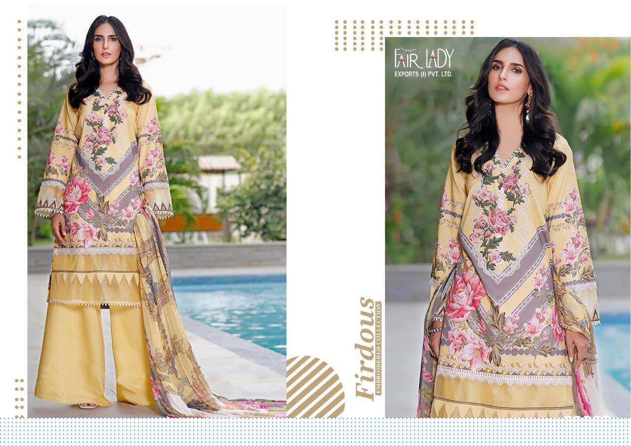 FIRDOUS EMBROIDERED COLLECTION BY FAIR LADY 22001 TO 22006 SERIES BEAUTIFUL SUITS COLORFUL STYLISH FANCY CASUAL WEAR & ETHNIC WEAR LAWN COTTON DIGITAL PRINT EMBROIDERED DRESSES AT WHOLESALE PRICE