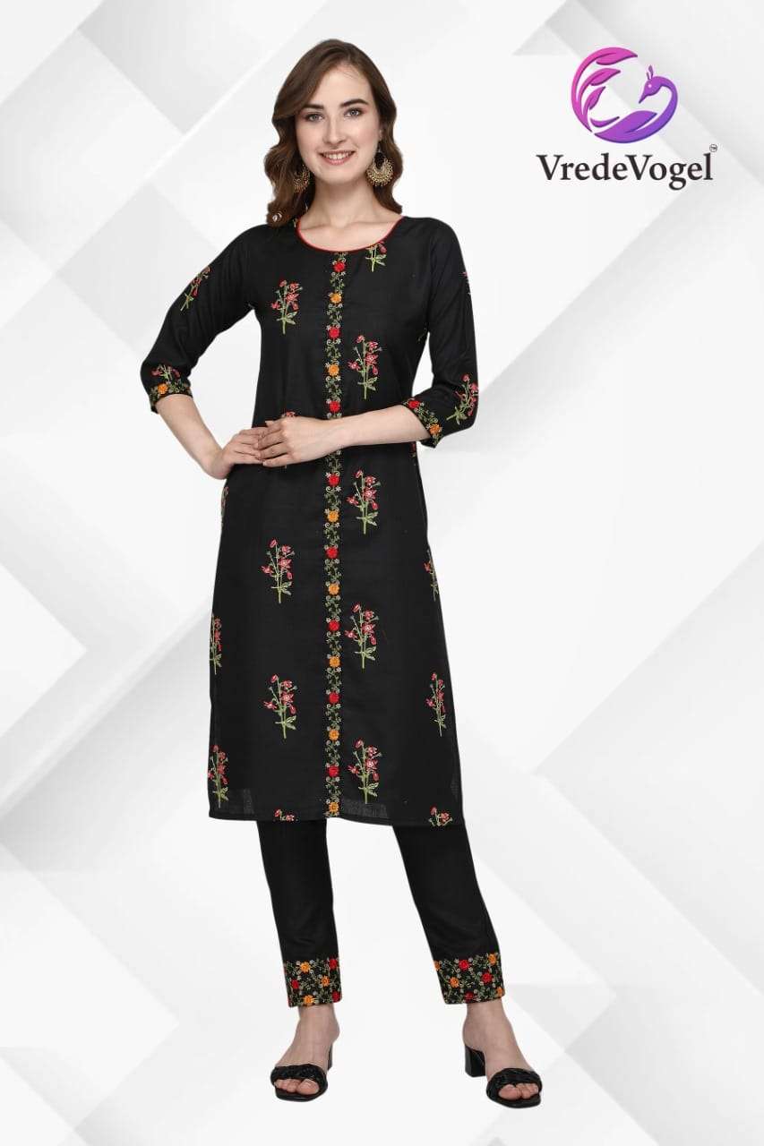 FABULOUS BY VREDE VOGEL 01 TO 10 SERIES DESIGNER STYLISH FANCY COLORFUL BEAUTIFUL PARTY WEAR & ETHNIC WEAR COLLECTION COTTON EMBROIDERY KURTIS WITH BOTTOM AT WHOLESALE PRICE