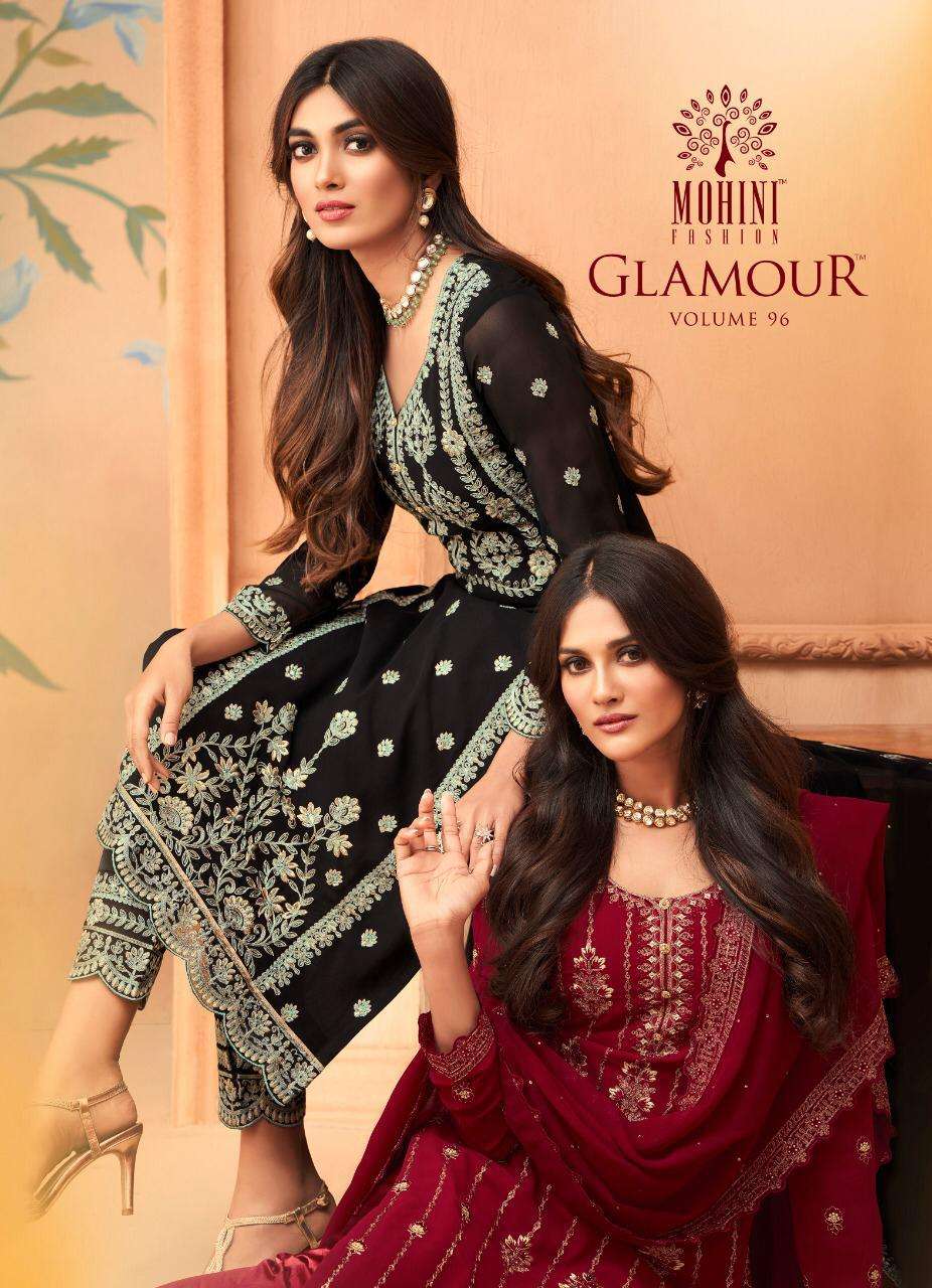GLAMOUR VOL-96 BY MOHINI FASHION 96001 TO 96006 SERIES DESIGNER FESTIVE SHARARA SUITS COLLECTION BEAUTIFUL STYLISH FANCY COLORFUL PARTY WEAR & OCCASIONAL WEAR GEORGETTE EMBROIDERED DRESSES AT WHOLESALE PRICE
