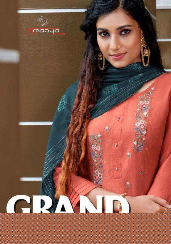 GRAND BY AMAAYA GARMENTS 1001 TO 1006 SERIES BEAUTIFUL SUITS COLORFUL STYLISH FANCY CASUAL WEAR & ETHNIC WEAR CHINNON SILK EMBROIDERED DRESSES AT WHOLESALE PRICE