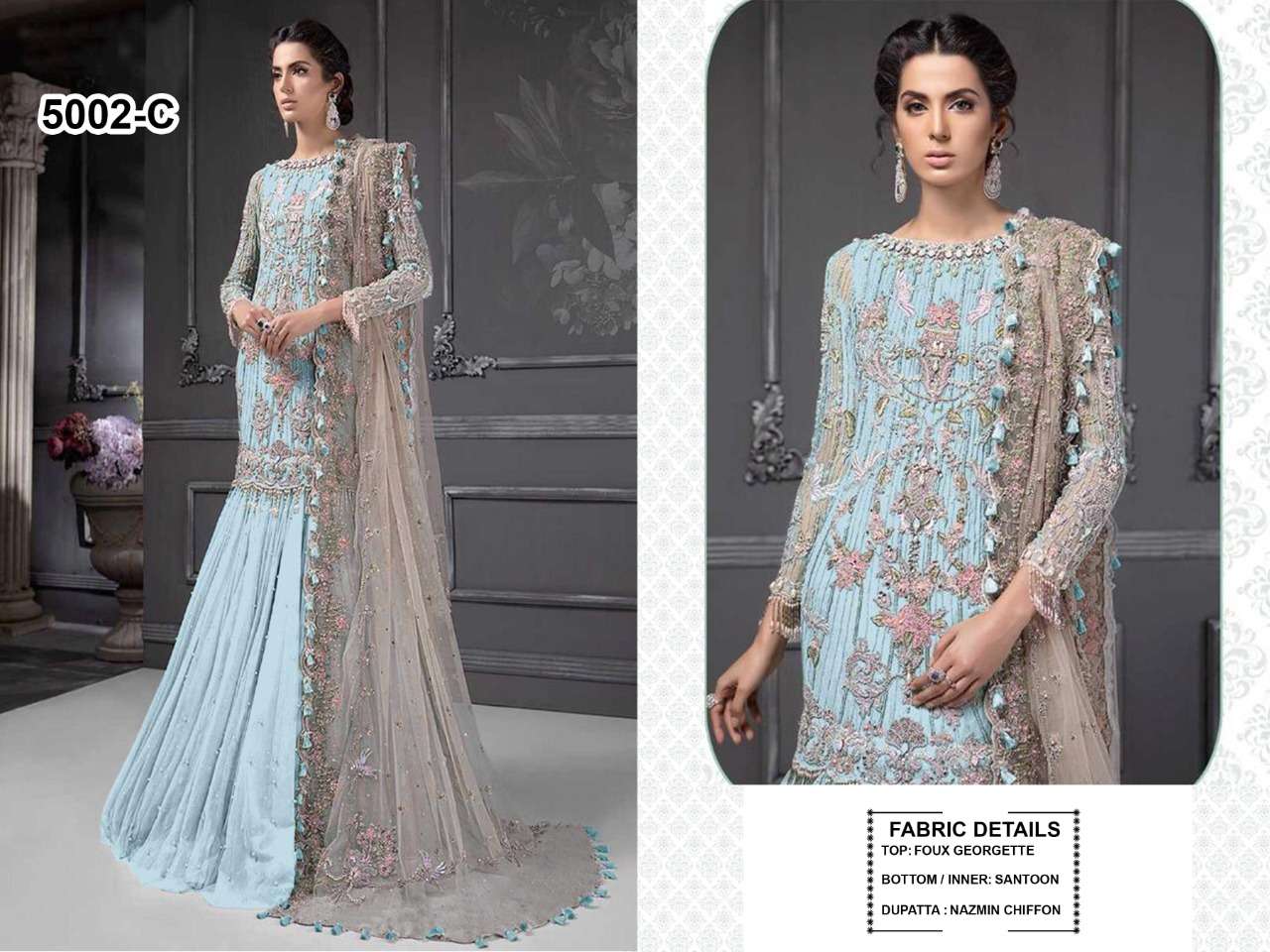 KHATUN FAB 5002 COLOURS BY KHATUN FAB DESIGNER FESTIVE PAKISTANI SUITS COLLECTION BEAUTIFUL STYLISH FANCY COLORFUL PARTY WEAR & OCCASIONAL WEAR BUTTERFLY NET EMBROIDERED DRESSES AT WHOLESALE PRICE