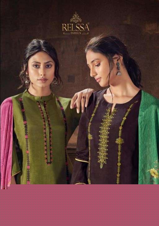 KASAUTI 11001 SERIES BY RELSSA FABRICS 11001 TO 11006 SERIES BEAUTIFUL SUITS COLORFUL STYLISH FANCY CASUAL WEAR & ETHNIC WEAR RUSSIAN SILK EMBROIDERED DRESSES AT WHOLESALE PRICE