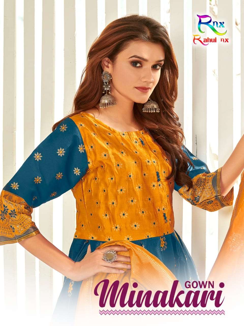 MINAKARI BY RAHUL NX 1001 TO 1008 SERIES BEAUTIFUL STYLISH FANCY COLORFUL CASUAL WEAR & ETHNIC WEAR BANARASI SILK GOWNS WITH DUPATTA AT WHOLESALE PRICE
