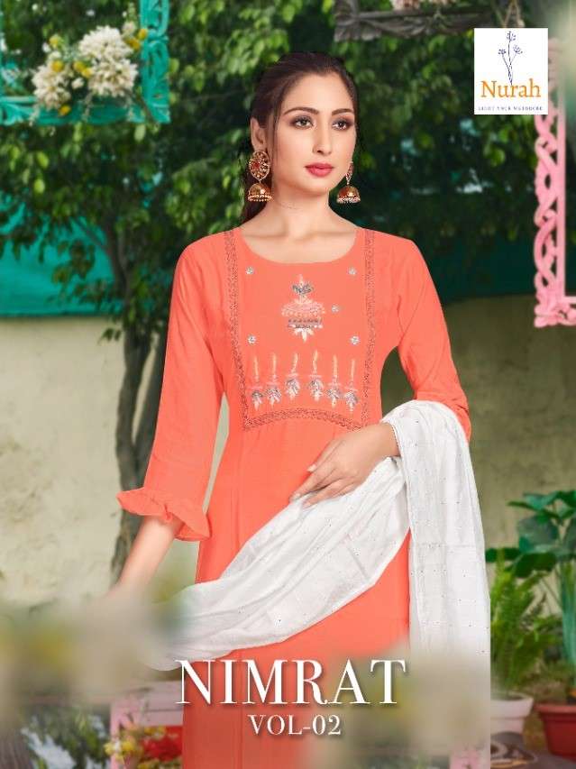 NIMRAT VOL-2 BY NURAH 2142 TO 2145 SERIES BEAUTIFUL SUITS COLORFUL STYLISH FANCY CASUAL WEAR & ETHNIC WEAR FANCY SILK WITH WORK DRESSES AT WHOLESALE PRICE