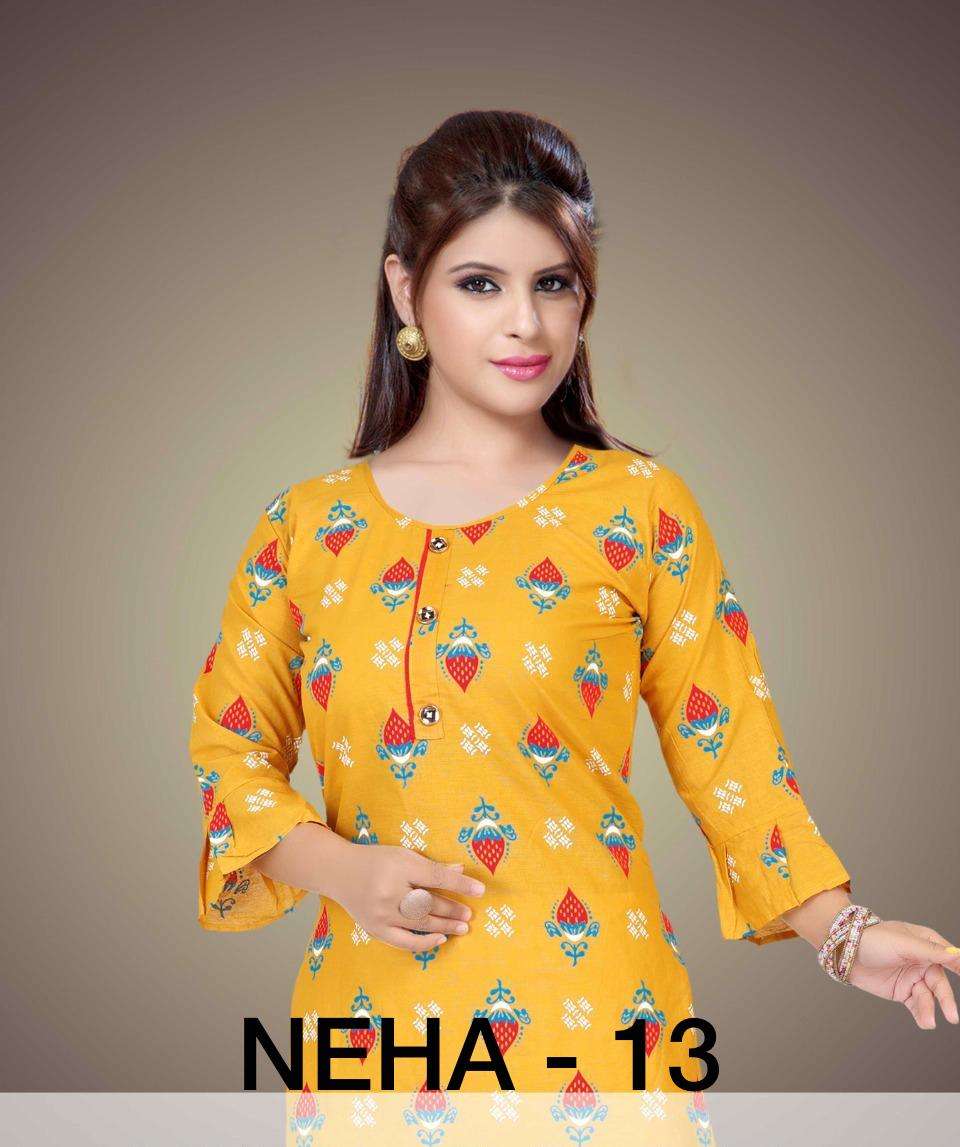 NEHA VOL-13 BY TRENDY 01 TO 04 SERIES DESIGNER STYLISH FANCY COLORFUL BEAUTIFUL PARTY WEAR & ETHNIC WEAR COLLECTION COTTON PRINT KURTIS AT WHOLESALE PRICE
