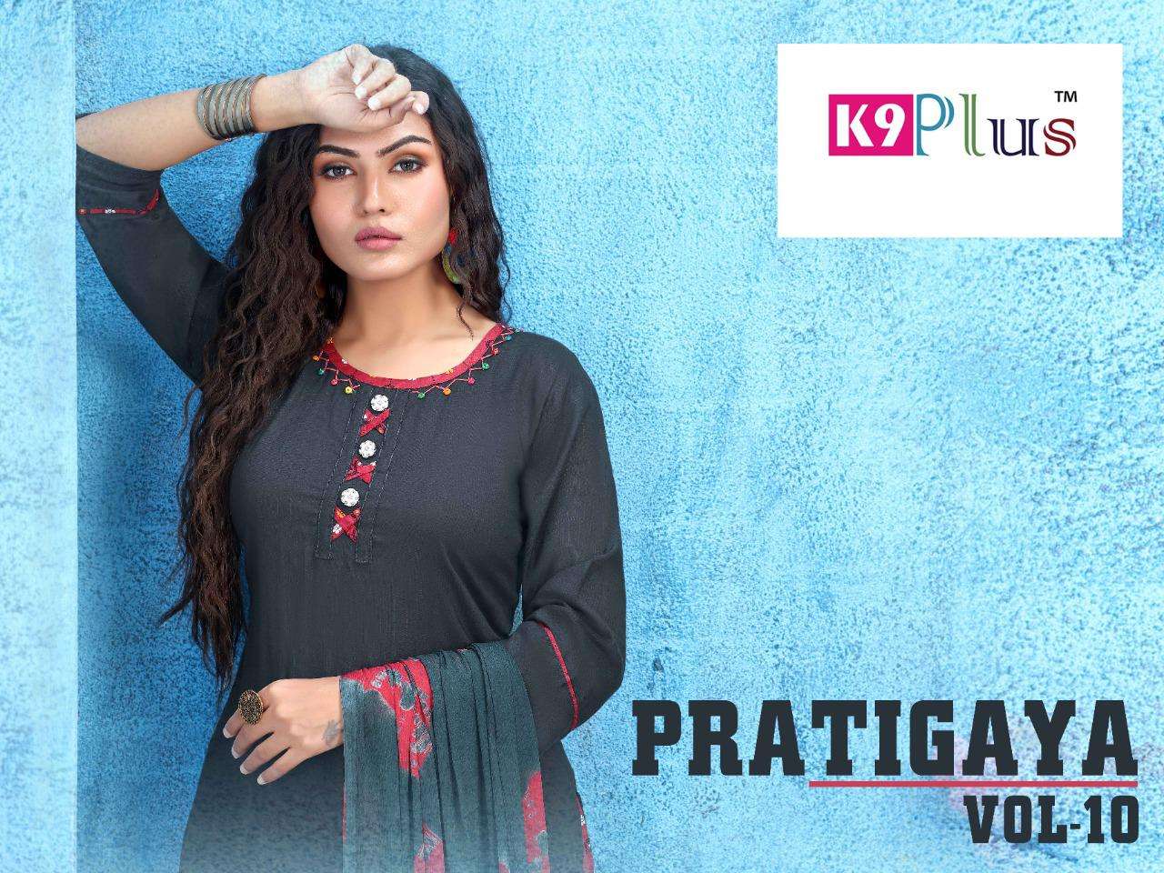 PRATIGAYA VOL-10 BY K9 PLUS 101 TO 108 SERIES BEAUTIFUL STYLISH PATIYALA SUITS FANCY COLORFUL CASUAL WEAR & ETHNIC WEAR & READY TO WEAR RAYON PLAIN SILAI WORK DRESSES AT WHOLESALE PRICE