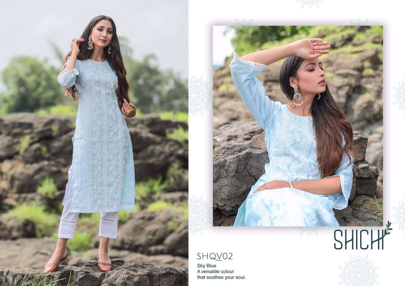 QURBAT BY SHICHI 01 TO 06 SERIES DESIGNER STYLISH FANCY COLORFUL BEAUTIFUL PARTY WEAR & ETHNIC WEAR COLLECTION LINEN SILK EMBROIDERY KURTIS WITH BOTTOM AT WHOLESALE PRICE