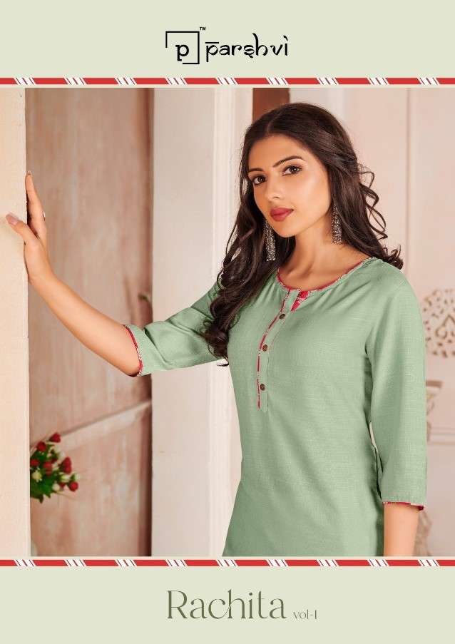 RACHITA VOL-1 BY PARSHVI 101 TO 104 SERIES DESIGNER STYLISH FANCY COLORFUL BEAUTIFUL PARTY WEAR & ETHNIC WEAR COLLECTION RAYON SLUB KURTIS AT WHOLESALE PRICE