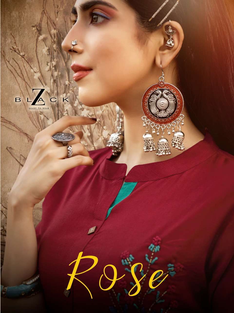 ROSE BY Z BLACK 1001 TO 1006 SERIES DESIGNER STYLISH FANCY COLORFUL BEAUTIFUL PARTY WEAR & ETHNIC WEAR COLLECTION RAYON SLUB WITH WORK KURTIS WITH BOTTOM AT WHOLESALE PRICE