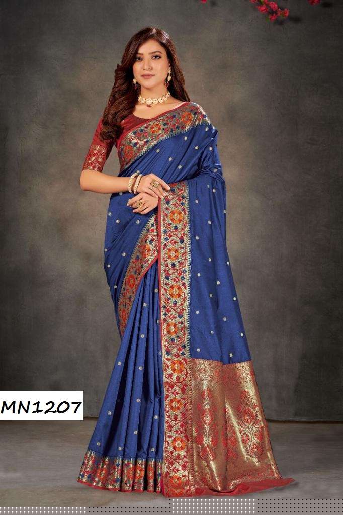 ROOHI HIT COLOR VOL-12 BY MANOHARI 1206 TO 1210 SERIES INDIAN TRADITIONAL WEAR COLLECTION BEAUTIFUL STYLISH FANCY COLORFUL PARTY WEAR & OCCASIONAL WEAR KANJIVARAM JACQUARD SAREES AT WHOLESALE PRICE