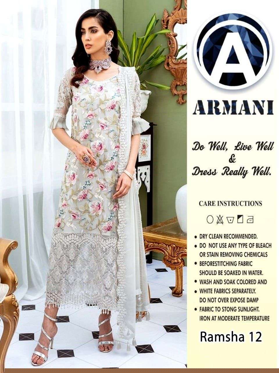 RAMSHA 12 BY ARMANI PAKISTANI SUITS BEAUTIFUL FANCY COLORFUL STYLISH PARTY WEAR & OCCASIONAL WEAR BUTTERFLY NET WITH EMBROIDERY DRESSES AT WHOLESALE PRICE