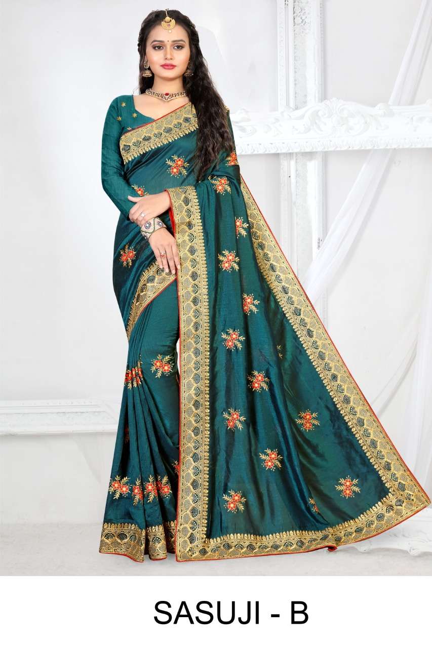 SASUJI BY RANJNA A TO F SERIES INDIAN TRADITIONAL WEAR COLLECTION BEAUTIFUL STYLISH FANCY COLORFUL PARTY WEAR & OCCASIONAL WEAR VICHITRA SILK SAREES AT WHOLESALE PRICE