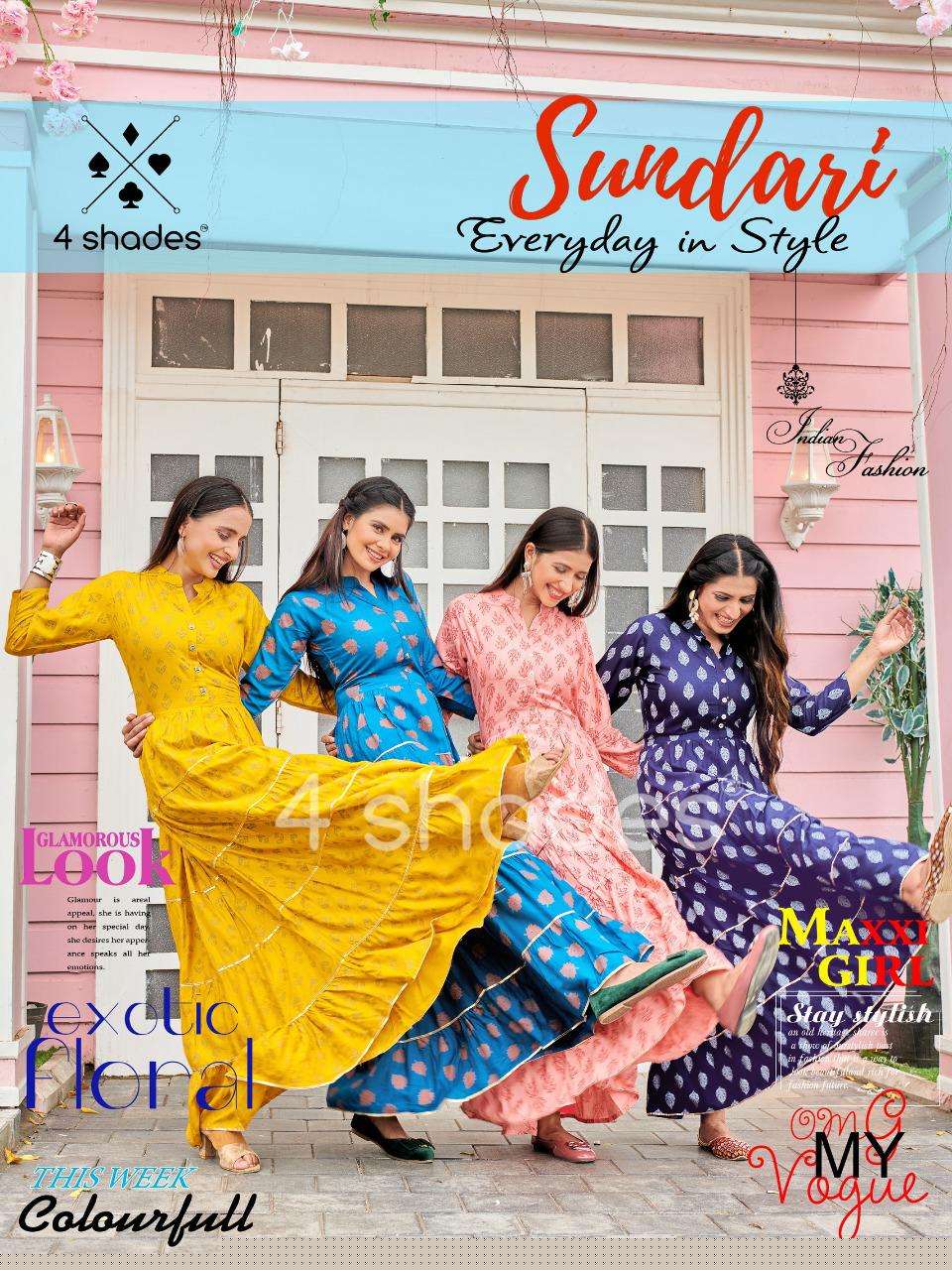 SUNDARI BY 4 SHADES 101 TO 106 SERIES BEAUTIFUL STYLISH FANCY COLORFUL CASUAL WEAR & ETHNIC WEAR COTTON PRINT GOWNS AT WHOLESALE PRICE