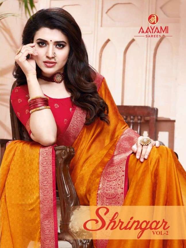 SHRINGAR VOL-2 BY AAYAMI 3601 TO 3614 SERIES INDIAN TRADITIONAL WEAR COLLECTION BEAUTIFUL STYLISH FANCY COLORFUL PARTY WEAR & OCCASIONAL WEAR GEORGETTE SAREES AT WHOLESALE PRICE
