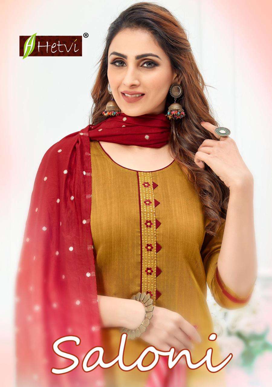 SALONI BY HETVI 1001 TO 1006 SERIES DESIGNER STYLISH FANCY COLORFUL BEAUTIFUL PARTY WEAR & ETHNIC WEAR COLLECTION SILK SLUB KURTIS WITH DUPATTA AT WHOLESALE PRICE
