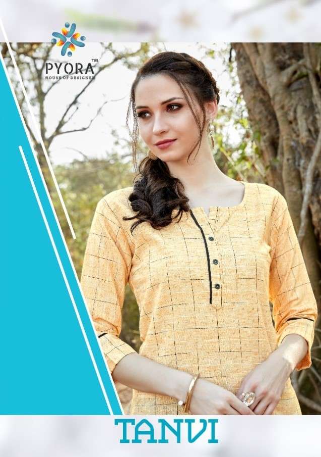TANVI BY PYORA 2001 TO 2005 SERIES DESIGNER STYLISH FANCY COLORFUL BEAUTIFUL PARTY WEAR & ETHNIC WEAR COLLECTION PURE WEAVING COTTON KURTIS AT WHOLESALE PRICE