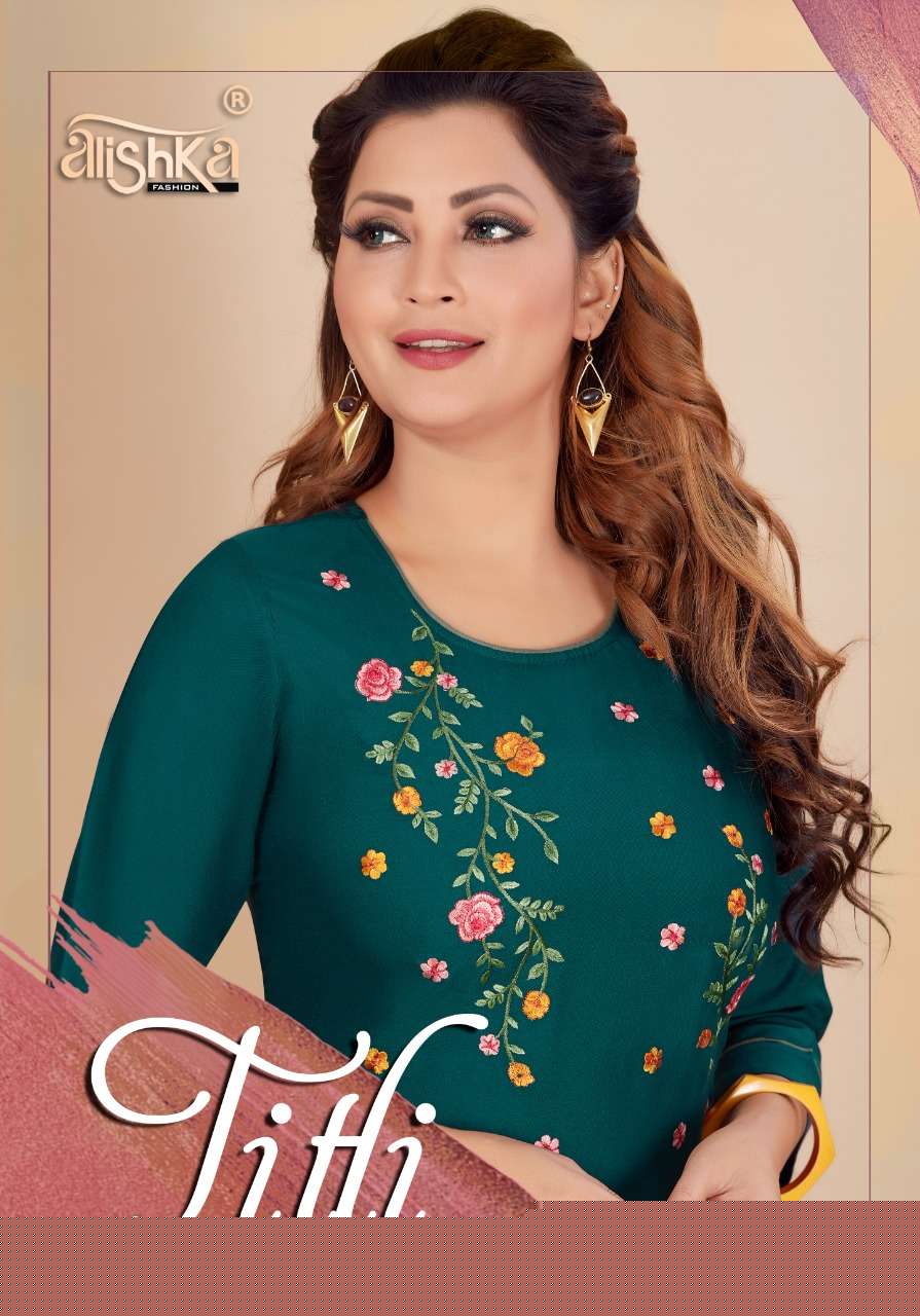 TITLI BY ALISHKA FASHION 1001 TO 1006 SERIES DESIGNER STYLISH FANCY COLORFUL BEAUTIFUL PARTY WEAR & ETHNIC WEAR COLLECTION RAYON EMBROIDERY KURTIS AT WHOLESALE PRICE