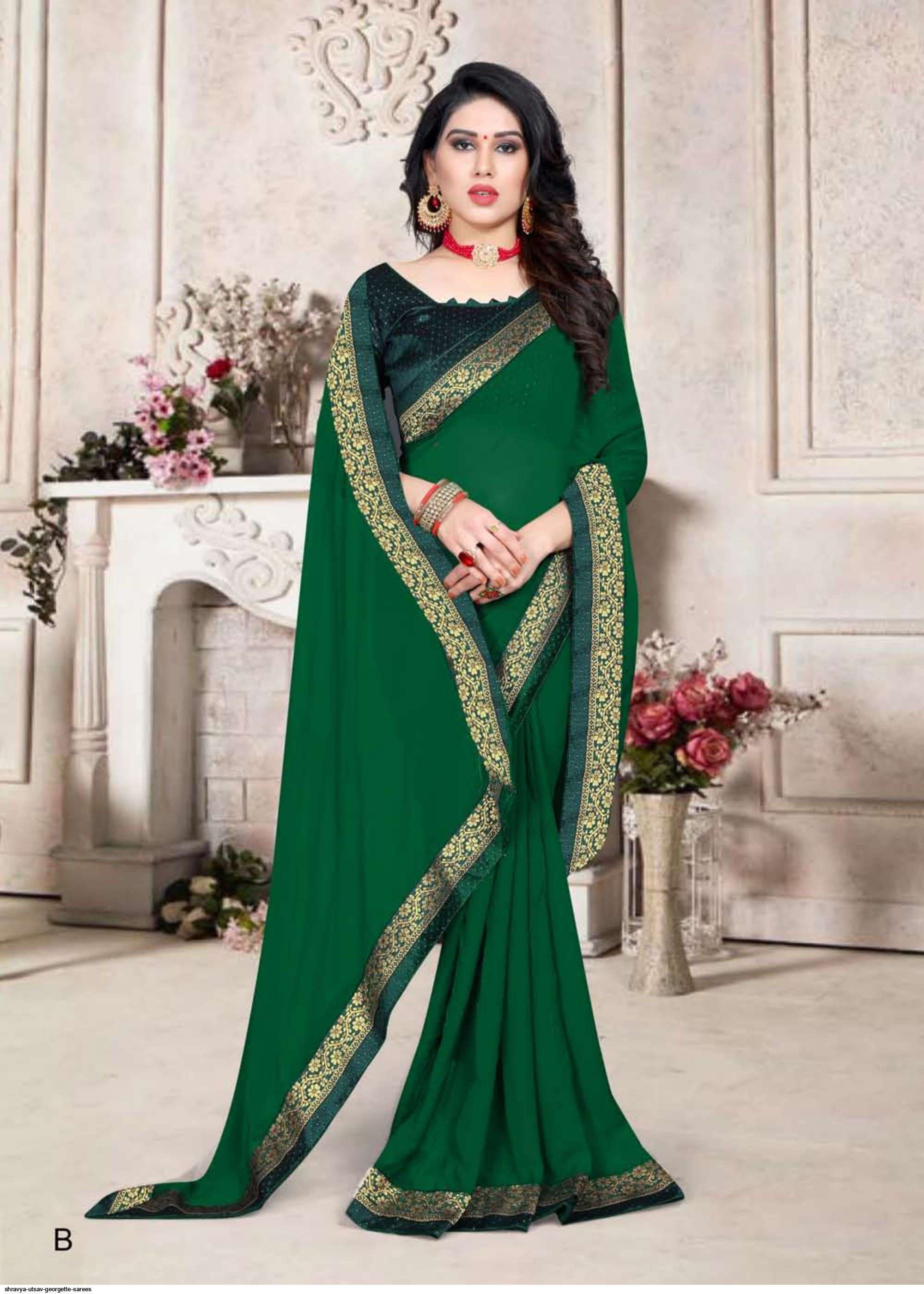UTSAV BY SHRAVYA A TO H SERIES INDIAN TRADITIONAL WEAR COLLECTION BEAUTIFUL STYLISH FANCY COLORFUL PARTY WEAR & OCCASIONAL WEAR GEORGETTE SAREES AT WHOLESALE PRICE