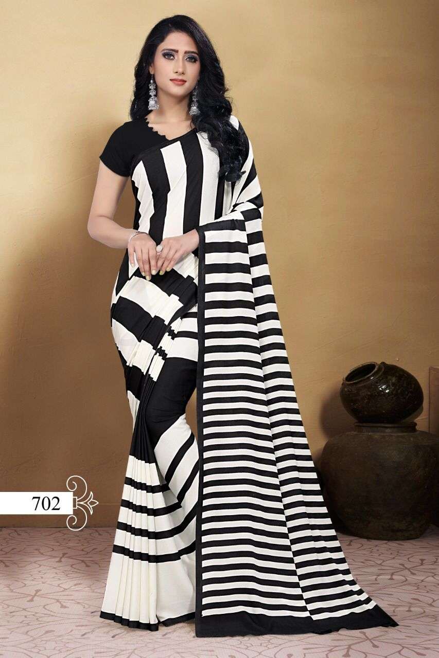 UNIQUE SILK BY VRANDA FASHION 701 TO 706 SERIES INDIAN TRADITIONAL WEAR COLLECTION BEAUTIFUL STYLISH FANCY COLORFUL PARTY WEAR & OCCASIONAL WEAR CREPE SILK SAREES AT WHOLESALE PRICE