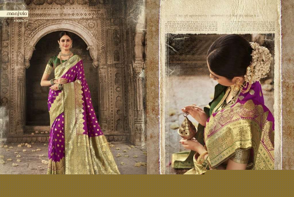 VANDANA BY MANJULA 3009-A TO 3009-G SERIES INDIAN TRADITIONAL WEAR COLLECTION BEAUTIFUL STYLISH FANCY COLORFUL PARTY WEAR & OCCASIONAL WEAR SILK SAREES AT WHOLESALE PRICE