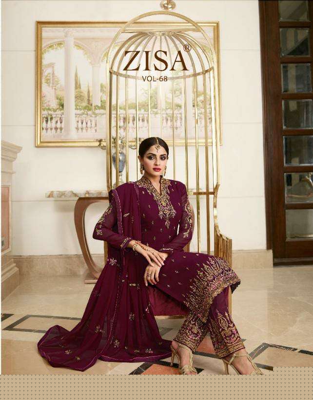 ZISA VOL-68 BY MEERA TRENDZ 12531 TO 12536 SERIES BEAUTIFUL STYLISH SUITS FANCY COLORFUL CASUAL WEAR & ETHNIC WEAR & READY TO WEAR GEORGETTE WITH EMBROIDERY DRESSES AT WHOLESALE PRICE