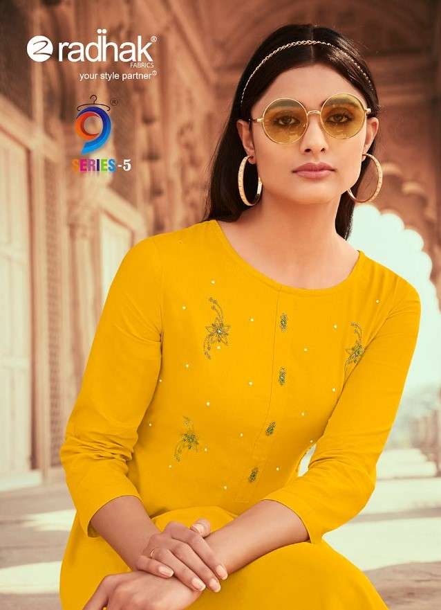 9 SERIES VOL-5 BY RADHAK FASHION 575 TO 584 SERIES DESIGNER STYLISH FANCY COLORFUL BEAUTIFUL PARTY WEAR & ETHNIC WEAR COLLECTION RAYON HANDWORK KURTIS AT WHOLESALE PRICE