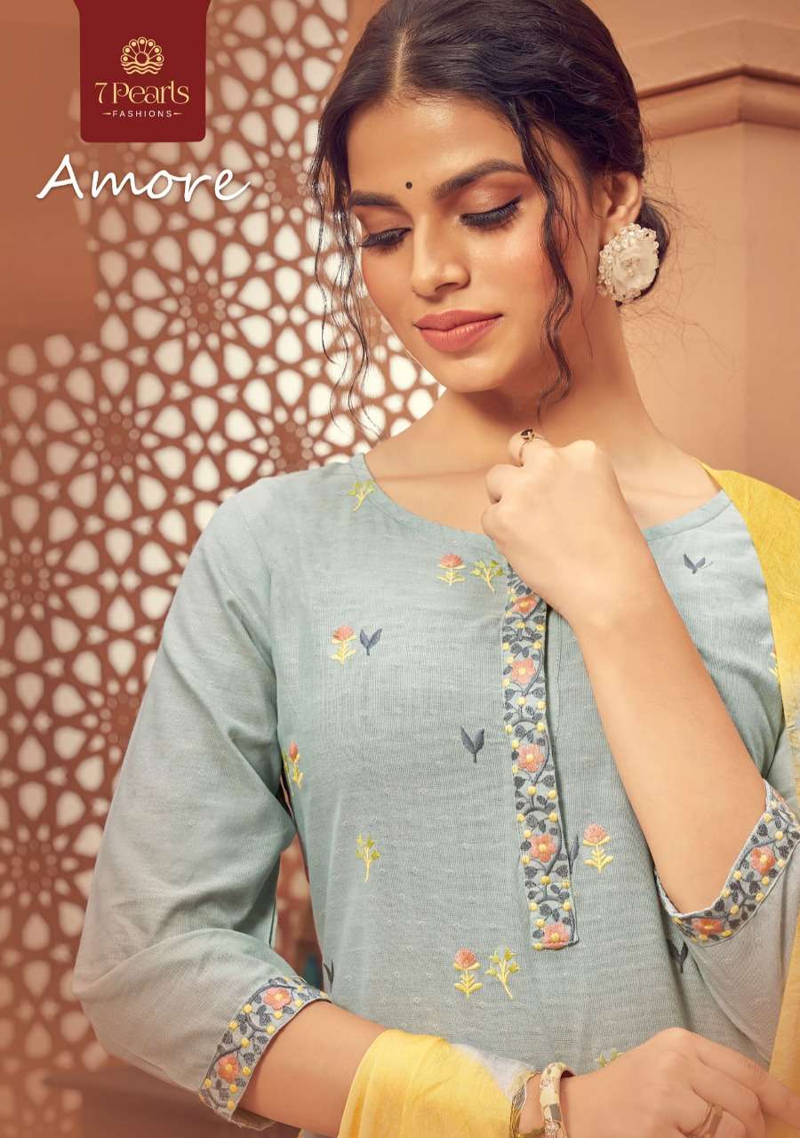 AMORE BY 7 PEARLS 1001 TO 1004 SERIES BEAUTIFUL SUITS COLORFUL STYLISH FANCY CASUAL WEAR & ETHNIC WEAR PURE COTTON EMBROIDERED DRESSES AT WHOLESALE PRICE