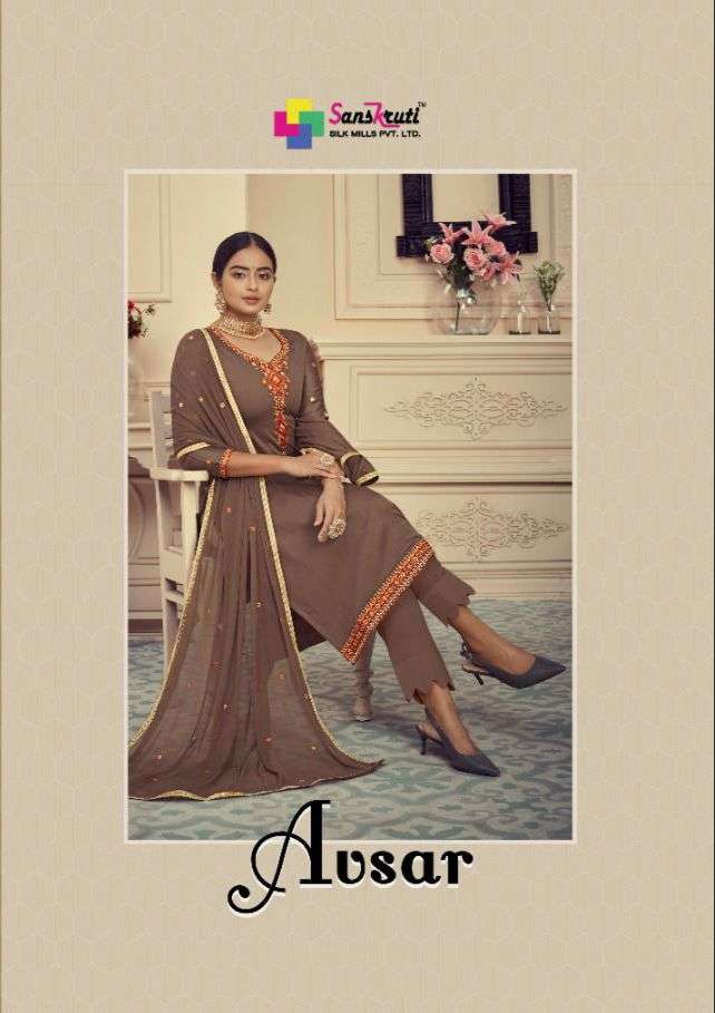 AVSAR BY SANSKRUTI SILK MILLS 5030 TO 5035 SERIES BEAUTIFUL SUITS COLORFUL STYLISH FANCY CASUAL WEAR & ETHNIC WEAR PURE JAM SILK DRESSES AT WHOLESALE PRICE