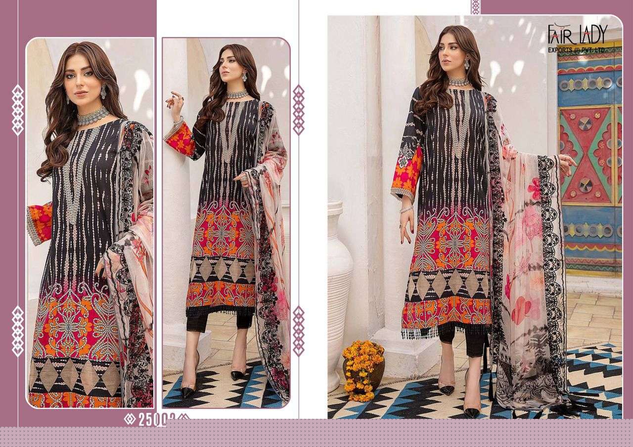 ANIIQ BY FAIR LADY 25001 TO 25005 SERIES DESIGNER PAKISTANI SUITS BEAUTIFUL STYLISH FANCY COLORFUL PARTY WEAR & OCCASIONAL WEAR LAWN COTTON DIGITAL PRINT EMBROIDERED DRESSES AT WHOLESALE PRICE