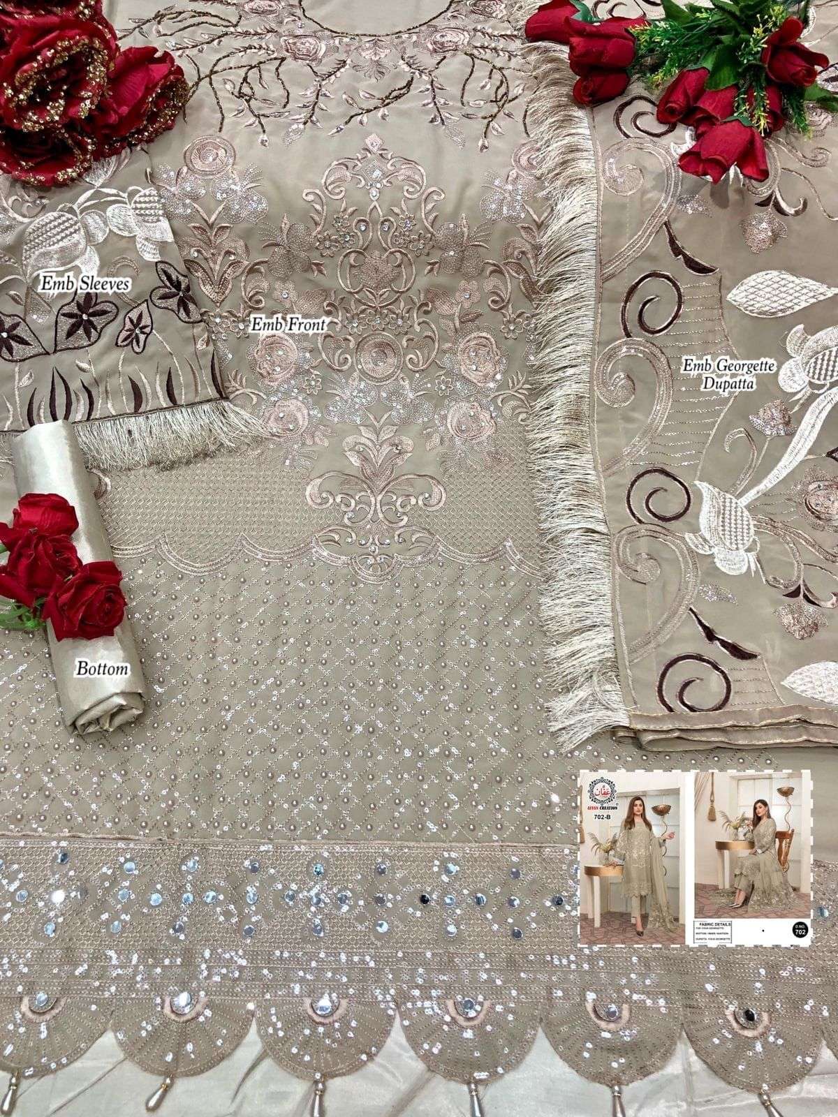 AFFAN CREATION 704 COLOURS BY AFFAN CREATION 704-A TO 704-D SERIES Z BEAUTIFUL PAKISTANI SUITS COLORFUL STYLISH FANCY CASUAL WEAR & ETHNIC WEAR FAUX GEORGETTE WITH EMBROIDERY DRESSES AT WHOLESALE PRICE
