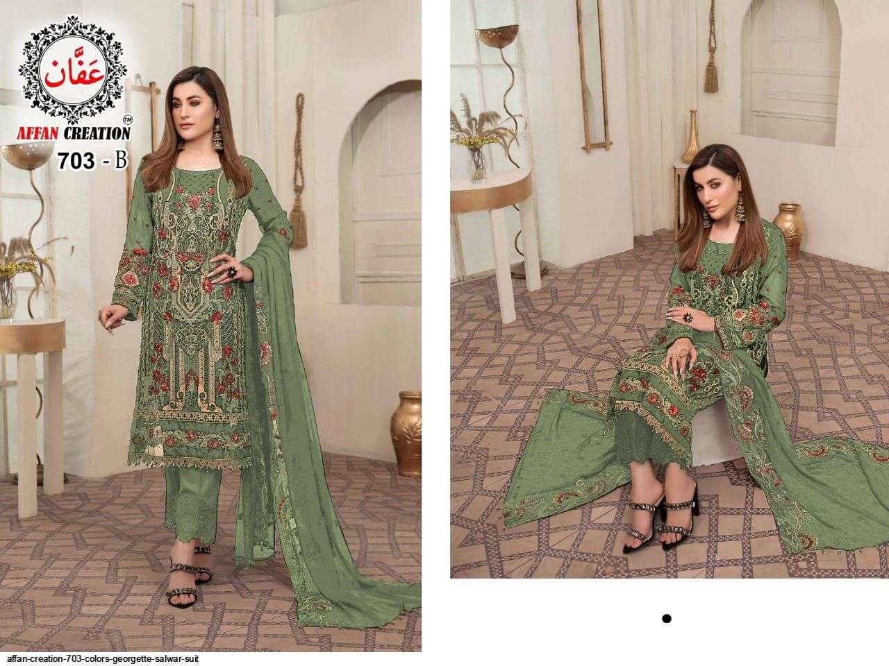 AFFAN CREATION 703 COLOURS BY AFFAN CREATION 703-A TO 703-D SERIES Z BEAUTIFUL PAKISTANI SUITS COLORFUL STYLISH FANCY CASUAL WEAR & ETHNIC WEAR FAUX GEORGETTE WITH EMBROIDERY DRESSES AT WHOLESALE PRICE
