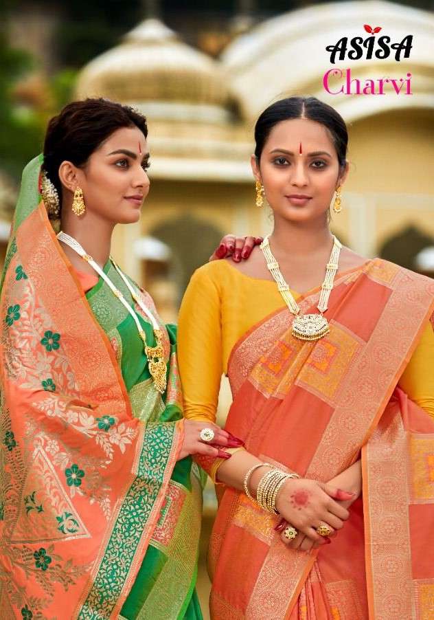 CHARVI BY ASISA 8201 TO 8203 SERIES INDIAN TRADITIONAL WEAR COLLECTION BEAUTIFUL STYLISH FANCY COLORFUL PARTY WEAR & OCCASIONAL WEAR BANARASI SILK SAREES AT WHOLESALE PRICE