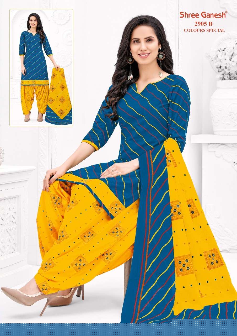 COLOUR SPECIAL 2905 BY SHREE GANESH 2905-A TO 2905-D SERIES BEAUTIFUL STYLISH SHARARA SUITS FANCY COLORFUL CASUAL WEAR & ETHNIC WEAR & READY TO WEAR PURE COTTON PRINTED DRESSES AT WHOLESALE PRICE