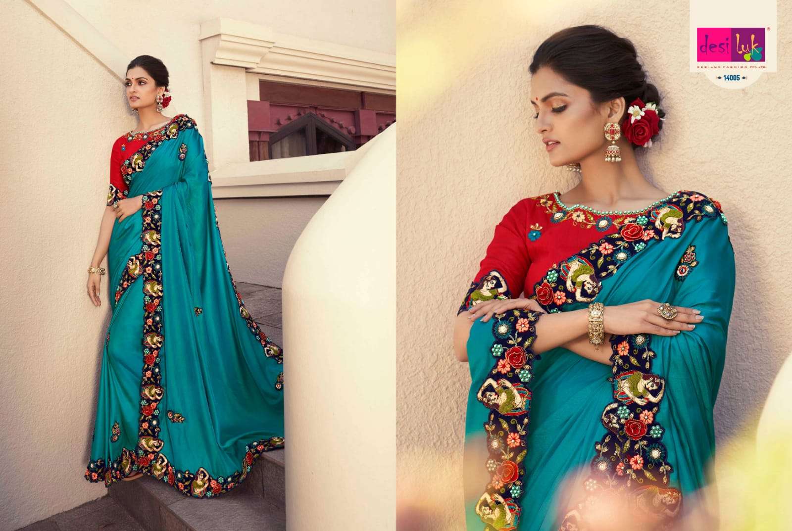 DESI LUK VOL-45 BY DESI LUK 10004 TO 10014 SERIES INDIAN TRADITIONAL WEAR COLLECTION BEAUTIFUL STYLISH FANCY COLORFUL PARTY WEAR & OCCASIONAL WEAR GEORGETTE SAREES AT WHOLESALE PRICE
