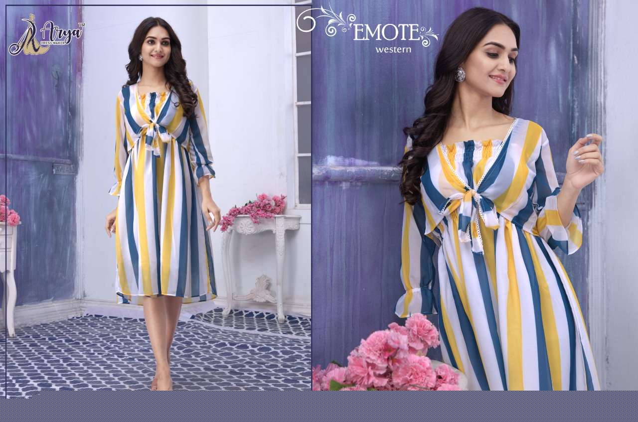 EMOTE BY ARYA DRESS MAKER 01 TO 06 SERIES DESIGNER STYLISH FANCY COLORFUL BEAUTIFUL PARTY WEAR & ETHNIC WEAR COLLECTION GEORGETTE PRINT KURTIS AT WHOLESALE PRICE